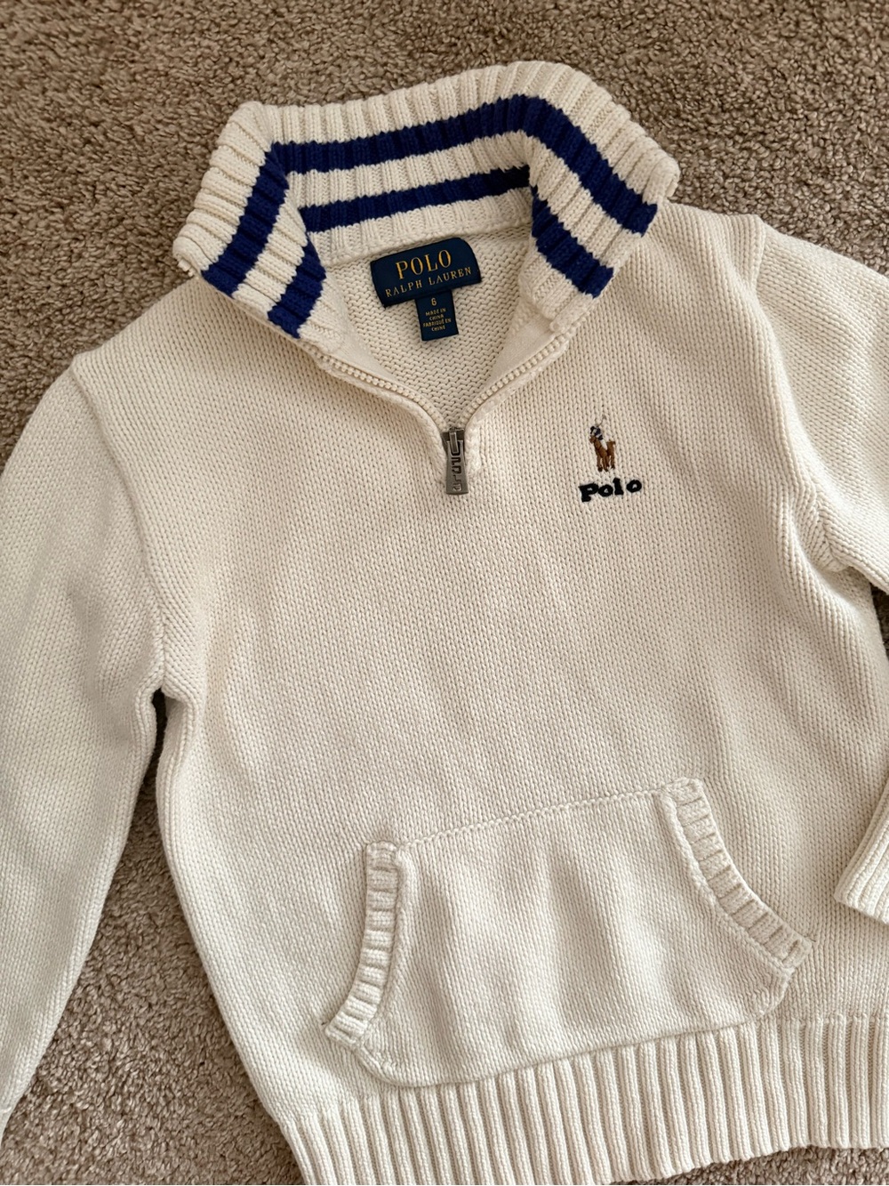 Polo by Ralph Lauren Cream Half‑Zip Sweater with Navy Trim